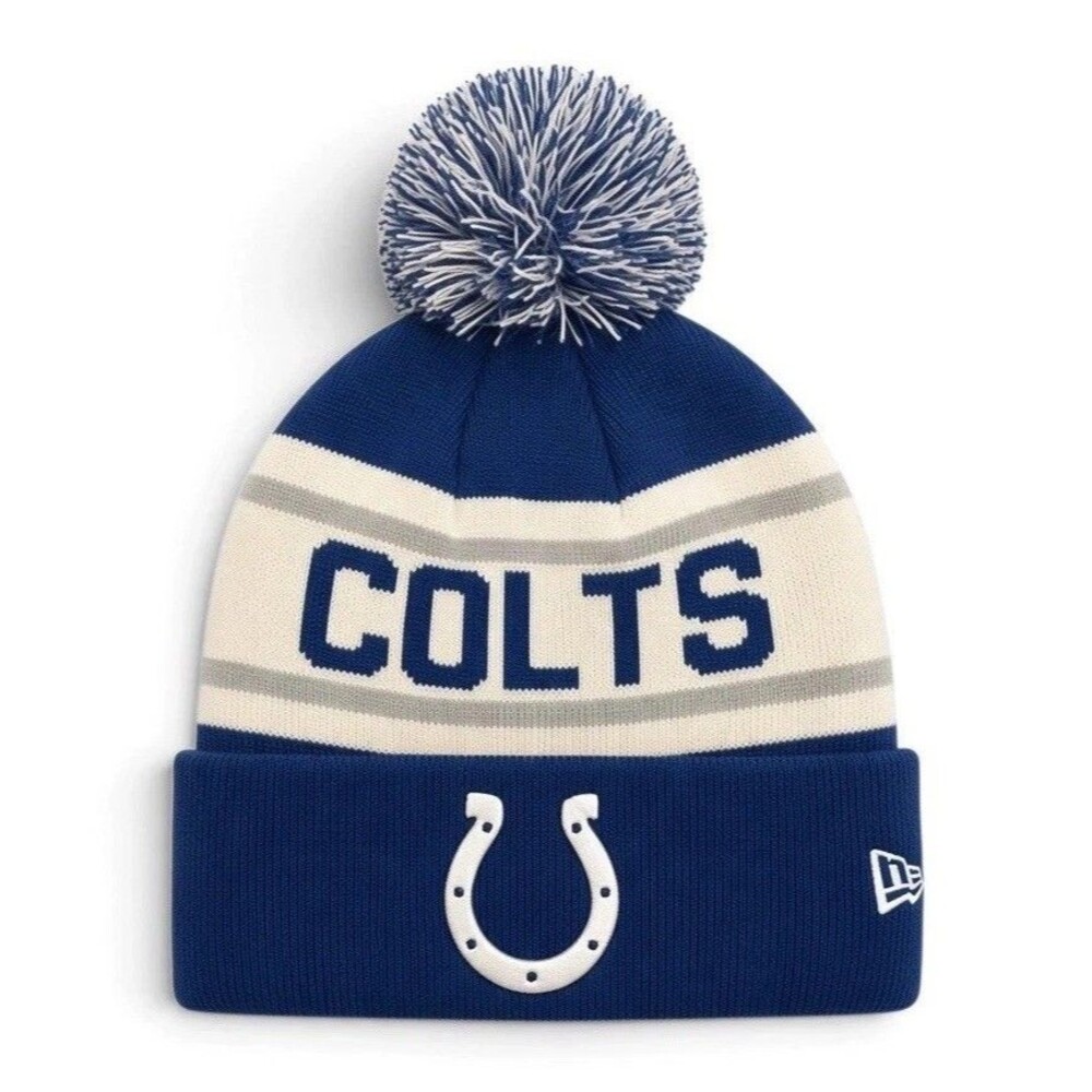 New Era Indianapolis Colts NFL Cuffed Knit Pom Beanie Hat Blue White Grey